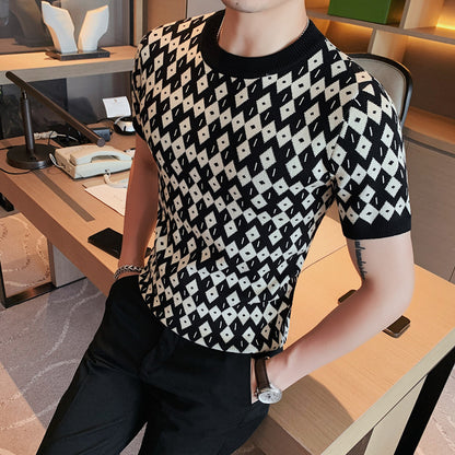 Round neck breathable casual slim Korean T-shirt with half sleeve sweater bottom Korean style