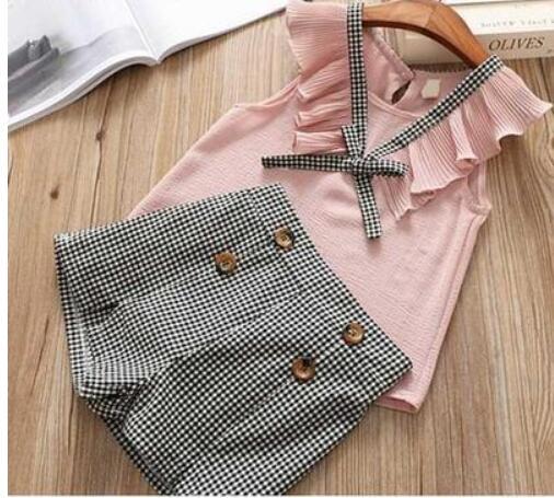 Sommer Kinderkleidung Großes Schleifen T-Shirt Shorts Kleidung Set
