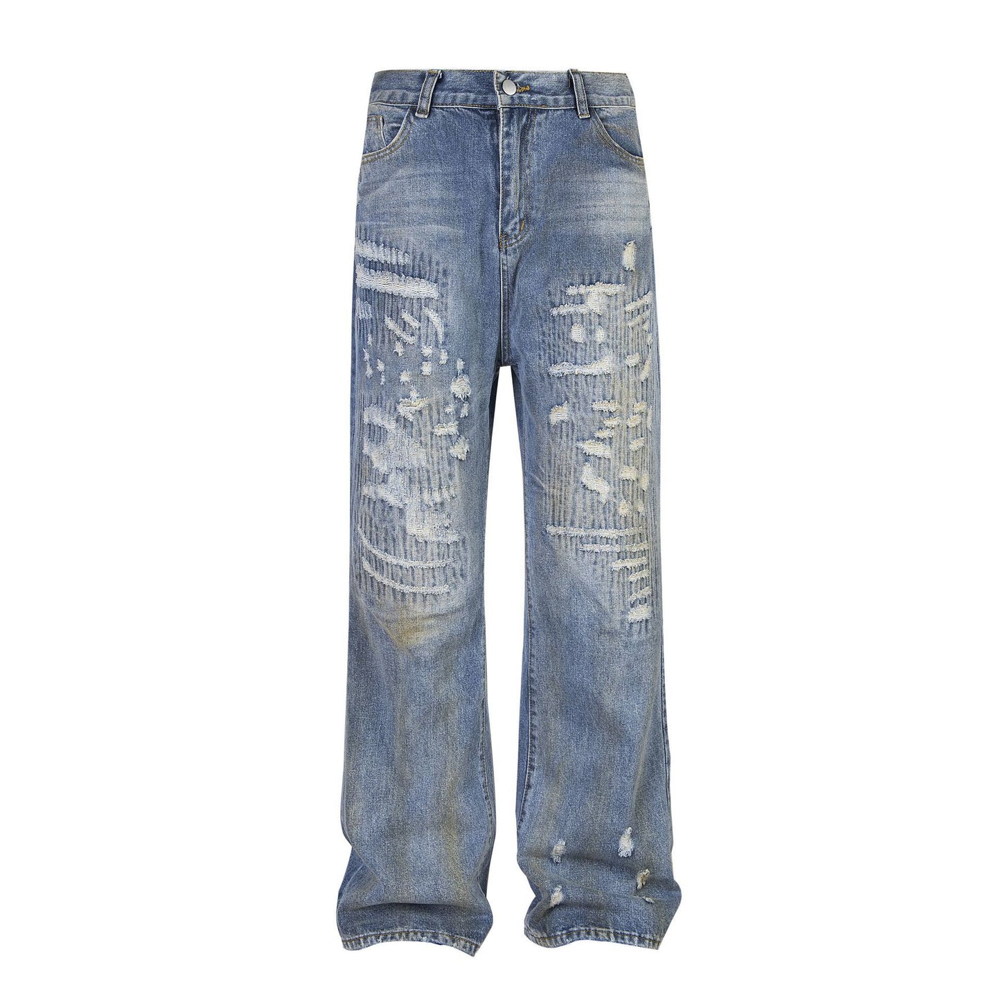 Punk Used Look zerrissene Buchstaben Denim Hose Herren