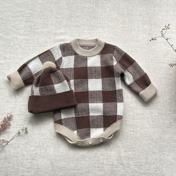 Baby Winter Einteiler mit Schachbrettmuster Neugeborenen Winterpullover