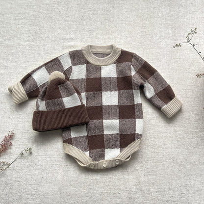 Baby Winter Einteiler mit Schachbrettmuster Neugeborenen Winterpullover