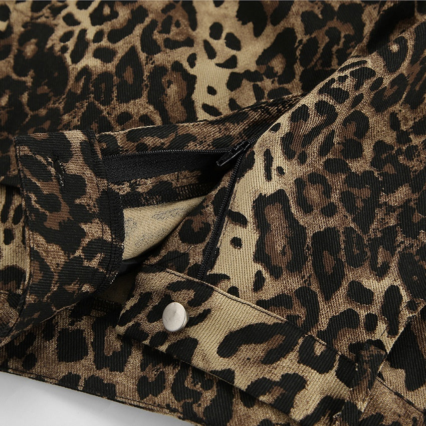 Sommerliche Retro Street Style Lockere Niedrig-Taillen Leopard-Print Hose – Vielseitige Baumwollweite Bein-Hose