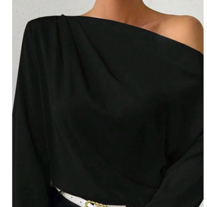 Damen Langarm-T-Shirt mit Schulterdesign und asymmetrischem Pullover-Top
