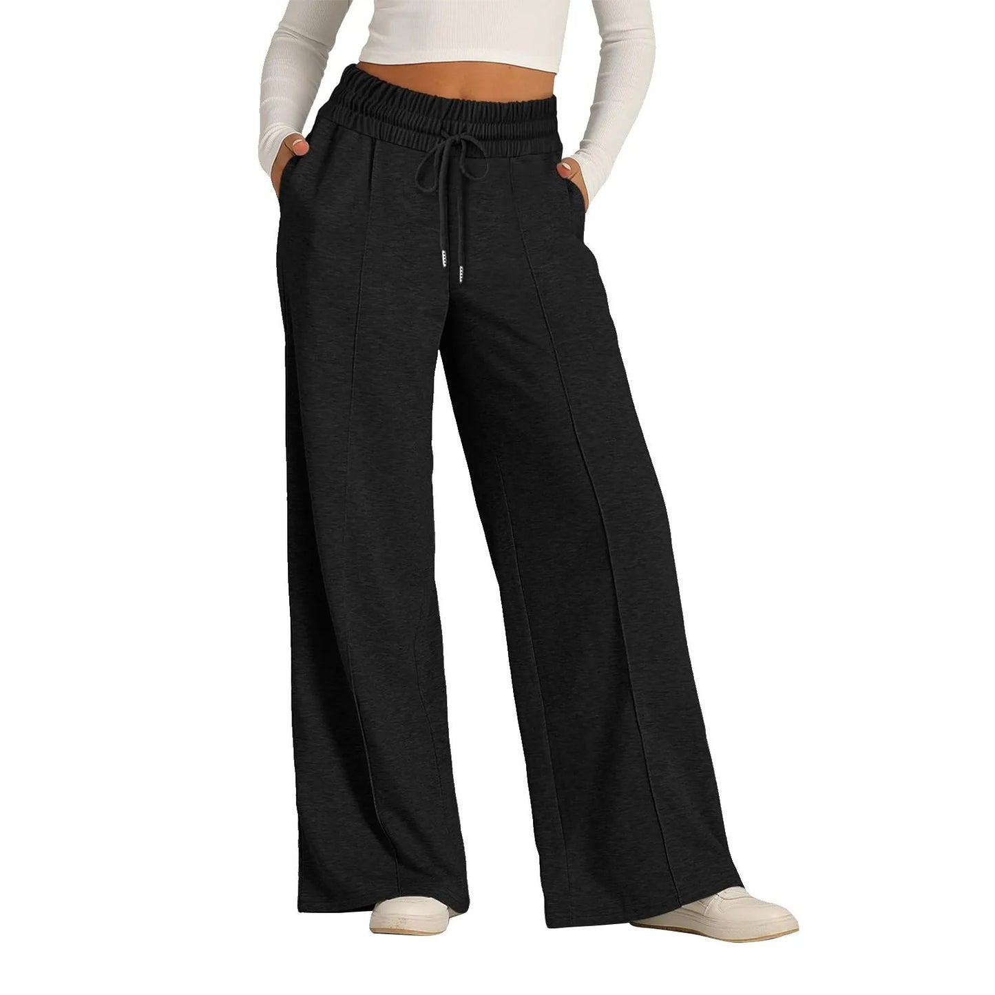Damen High-Waist Weite Bein Sweatpants – Sporthose mit Mittellinie