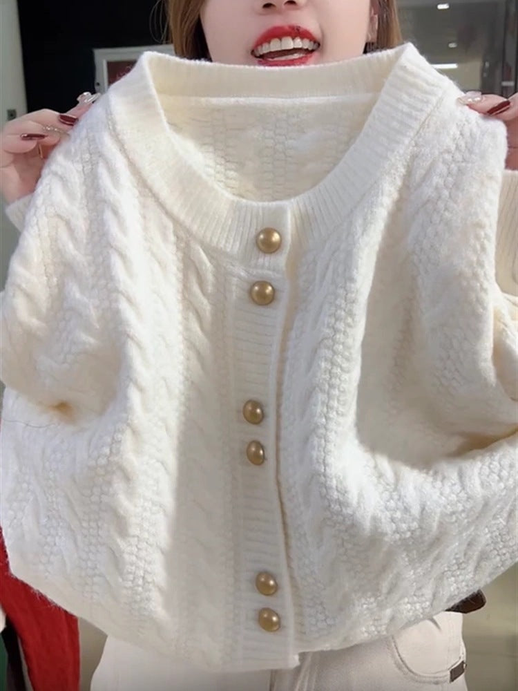 Dreh-Rundhals-Perlenverschluss Pullover-Mantel