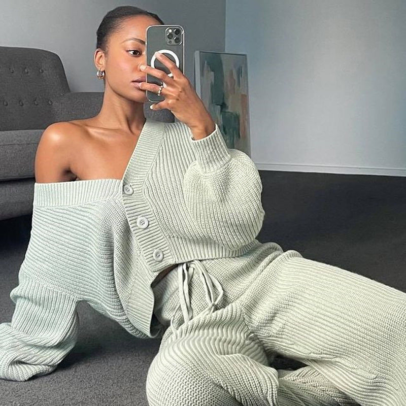 Mode Damen bekleidung Langarm Pullover und Hose Zweiteiliges Set
