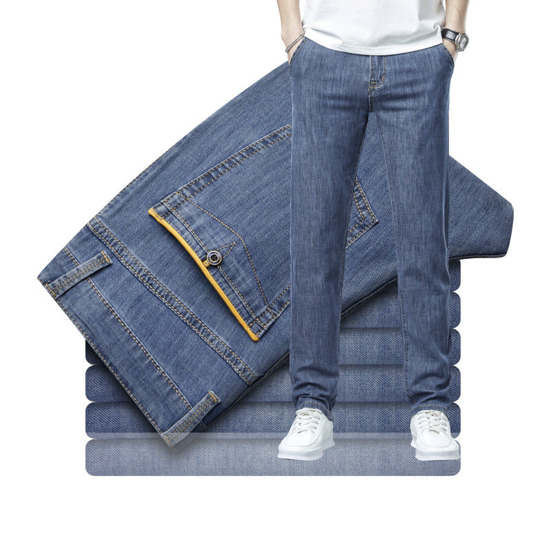 Herren lockere elastische Jeans gerade einfarbige Freizeit Hose