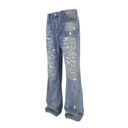 Punk Used Look zerrissene Buchstaben Denim Hose Herren