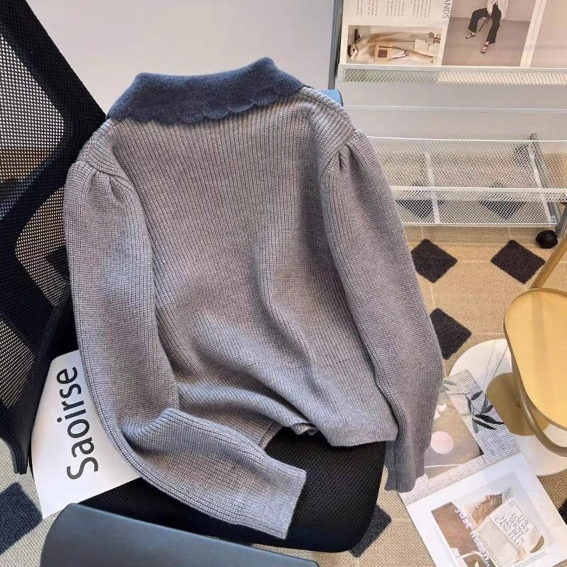 Modischer Schlichter Knopfleisten-Kragen Kurzpullover