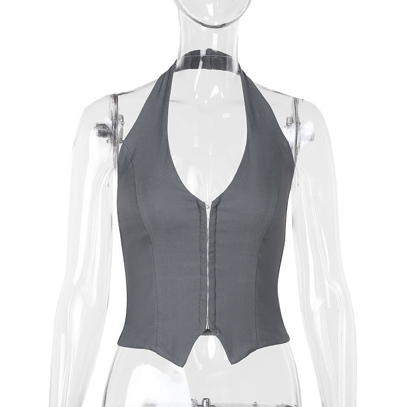Lässiges Sommer Neckholder-Top für Damen mit V-Ausschnitt