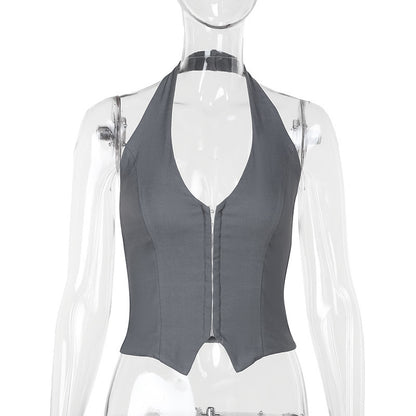 Lässiges Sommer Neckholder-Top für Damen mit V-Ausschnitt