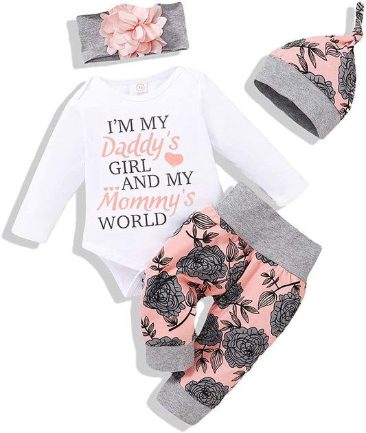 Newborn Set Baby Girl Clothes Jumpsuit with Floral Pants Cute