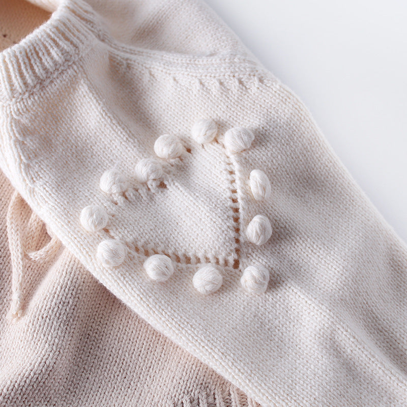 Baby Strickwolle Langarm-Bodysuit mit Handgemachtem Herz-Muster