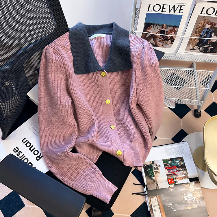 Modischer Schlichter Knopfleisten-Kragen Kurzpullover