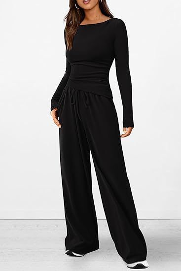 Lässiger Anzug Asymmetrisch Lang ärmel iges T-Shirt Weite Bein hose Sport bekleidung
