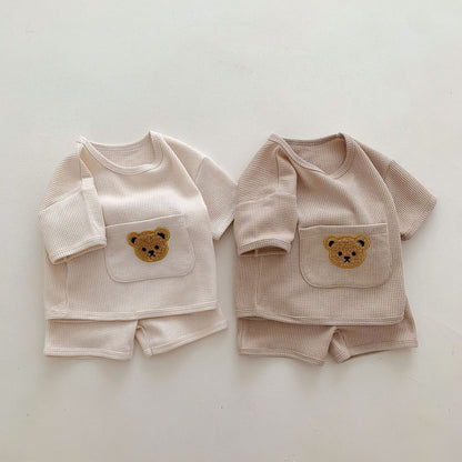 Unisex Baby Anzug Kleidung für Babys Sommer Zweiteiliges Waffelset
