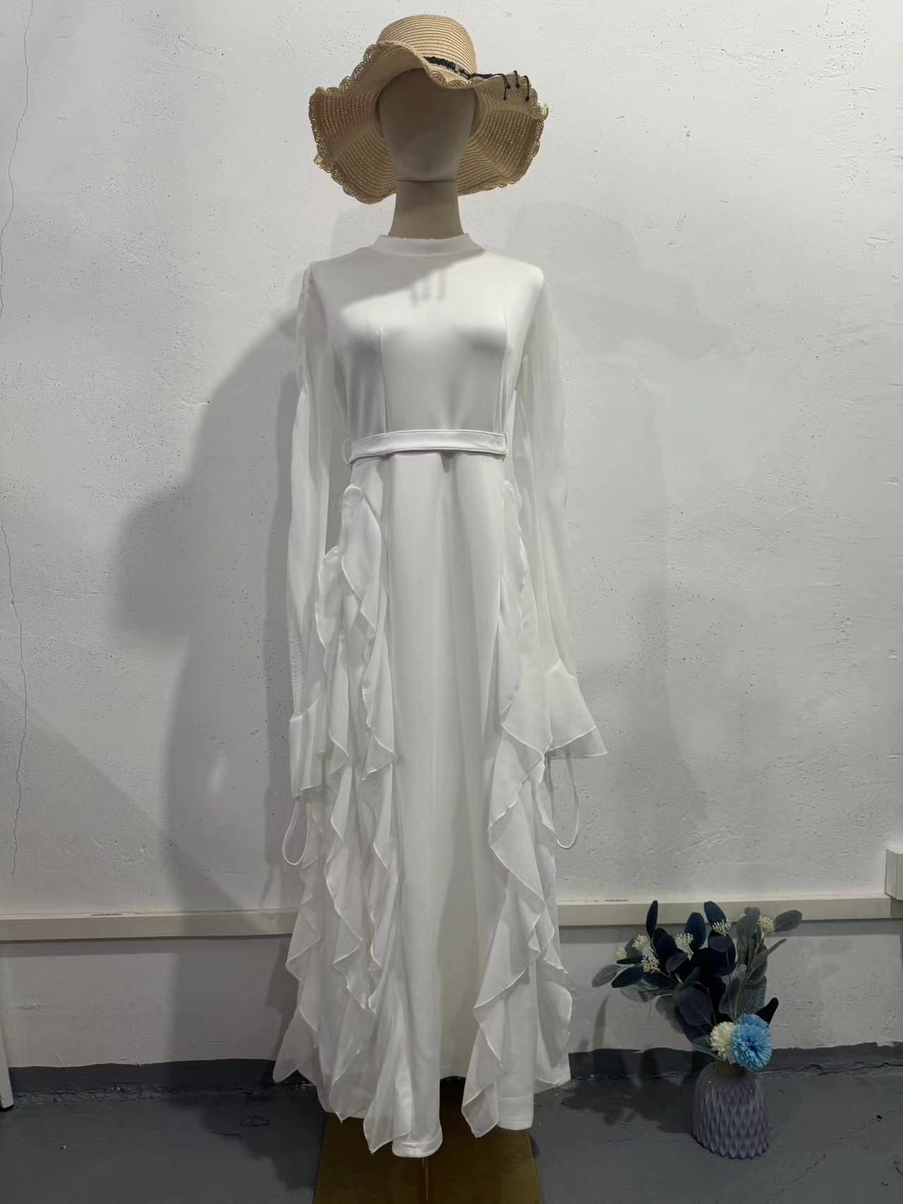 ruffle shiffon patchwork dress with half turtleneck