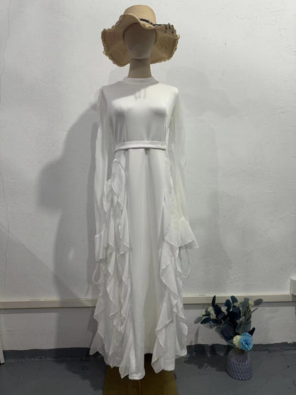 ruffle shiffon patchwork dress with half turtleneck