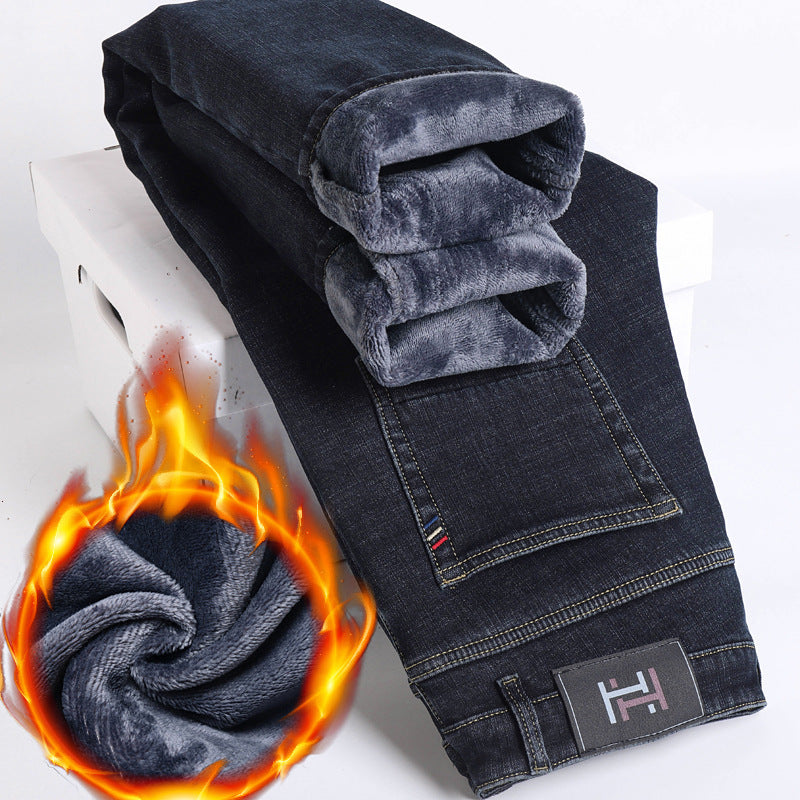 Herren-Jeans mit Fleece-Futter – Gerade, schlank, elastisch und wärmeisolierend