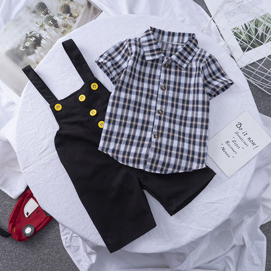 Neuer Sommer Jungen Kinderkleidung Koreanischer Stil Trägeranzug Kurzarm Zweiteiliges Set