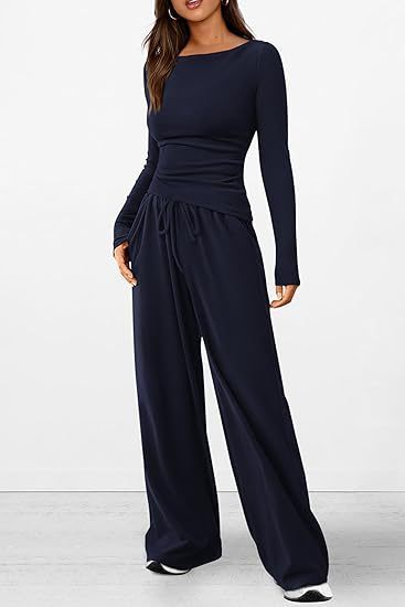 Lässiger Anzug Asymmetrisch Lang ärmel iges T-Shirt Weite Bein hose Sport bekleidung