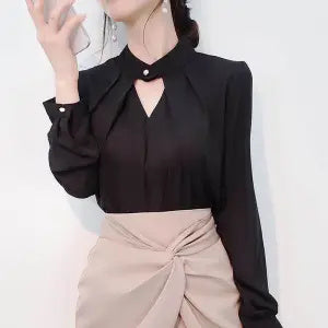 Weißes Chiffon-Hemd mit langen Ärmeln für Frauen