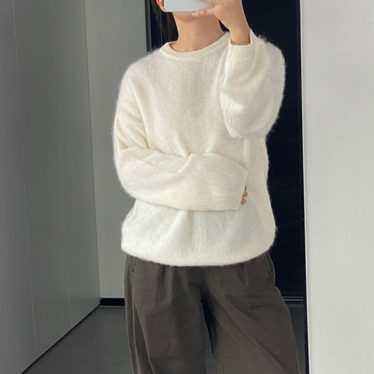 Damen Rundhals Wollbürstenpullover