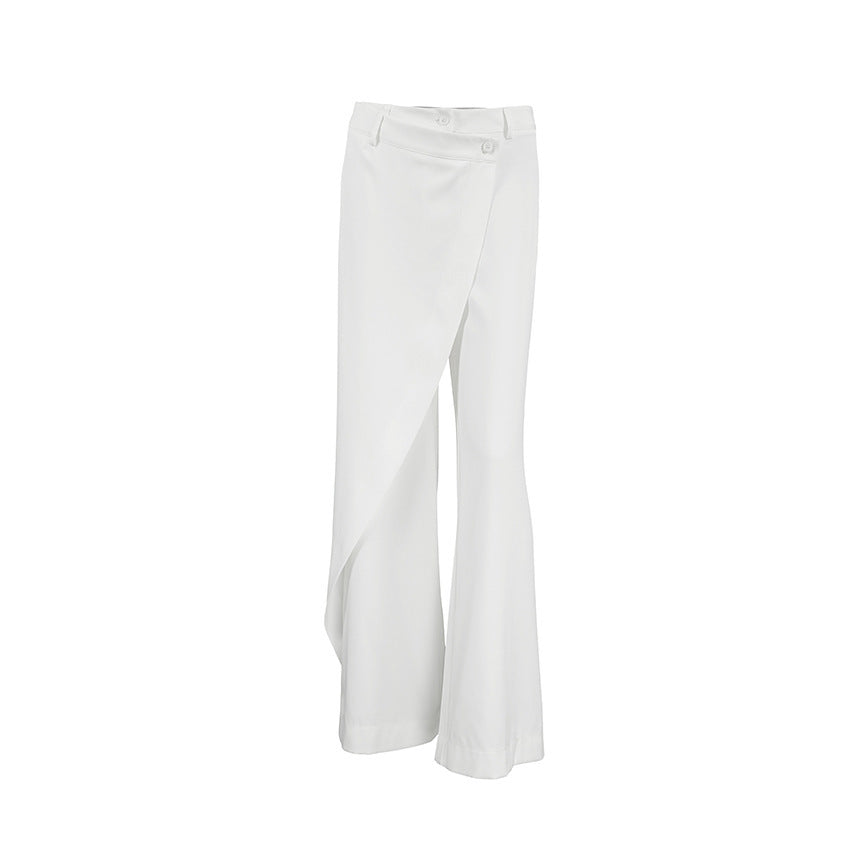 High-Waist Weite Bein Lässige Hose mit Weißer Naht für Pendler