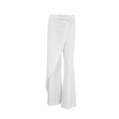 High-Waist Weite Bein Lässige Hose mit Weißer Naht für Pendler