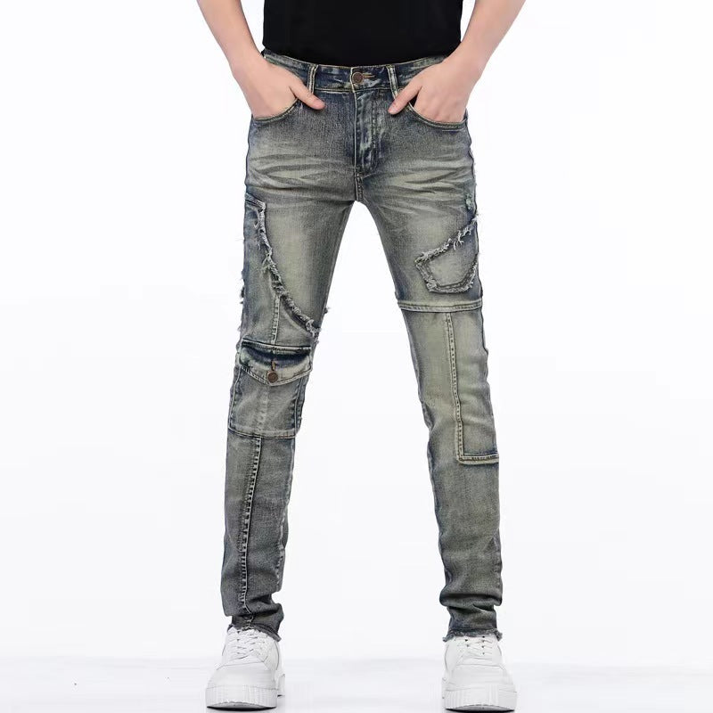 Distressed rohe Saum zerrissene, nähende Stretch-Jeans hosen
