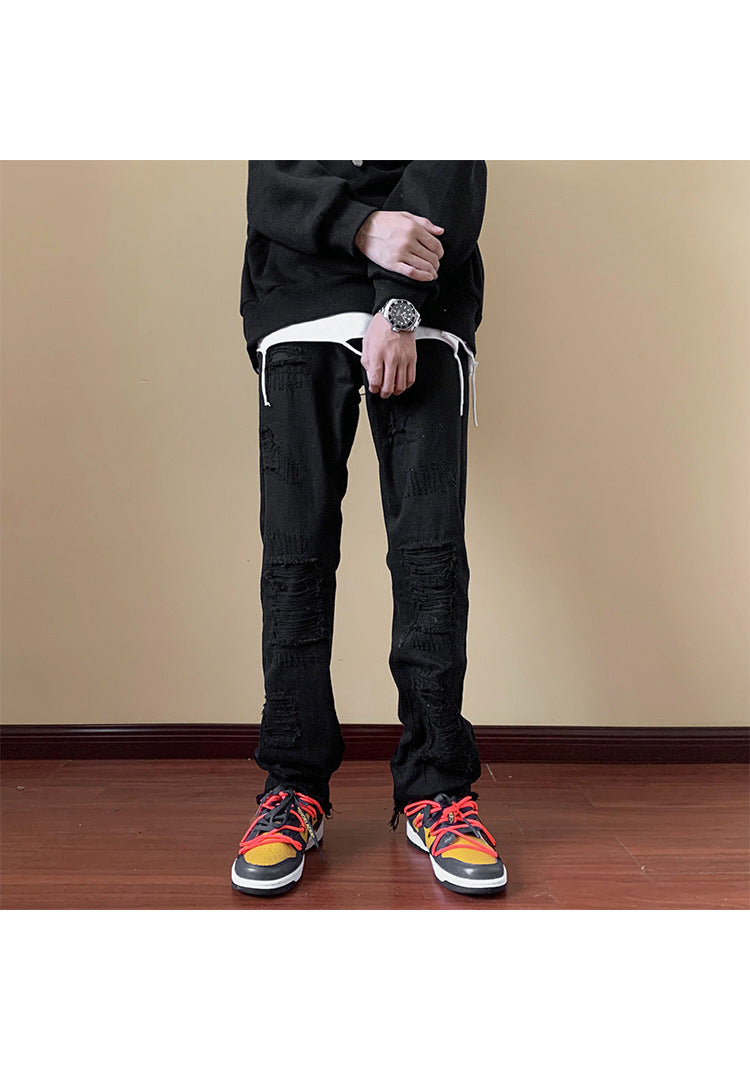 Gefälschte, zerrissene Jeans, schlanke, gerade Bootcut-Hosen für Herren