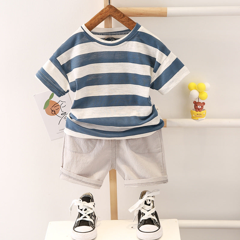 Jungen Sommer Mode Lässiger gestreifter Kurzarm-Anzug