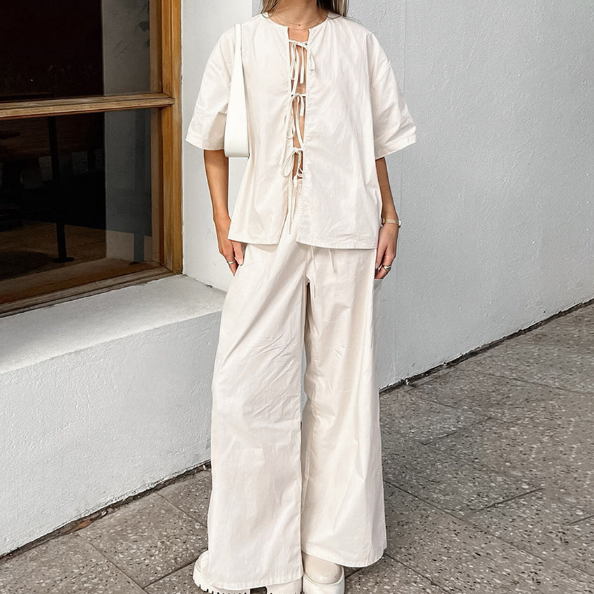 Pure Cotton Tied Fashion Suit Niche Apricot Simple