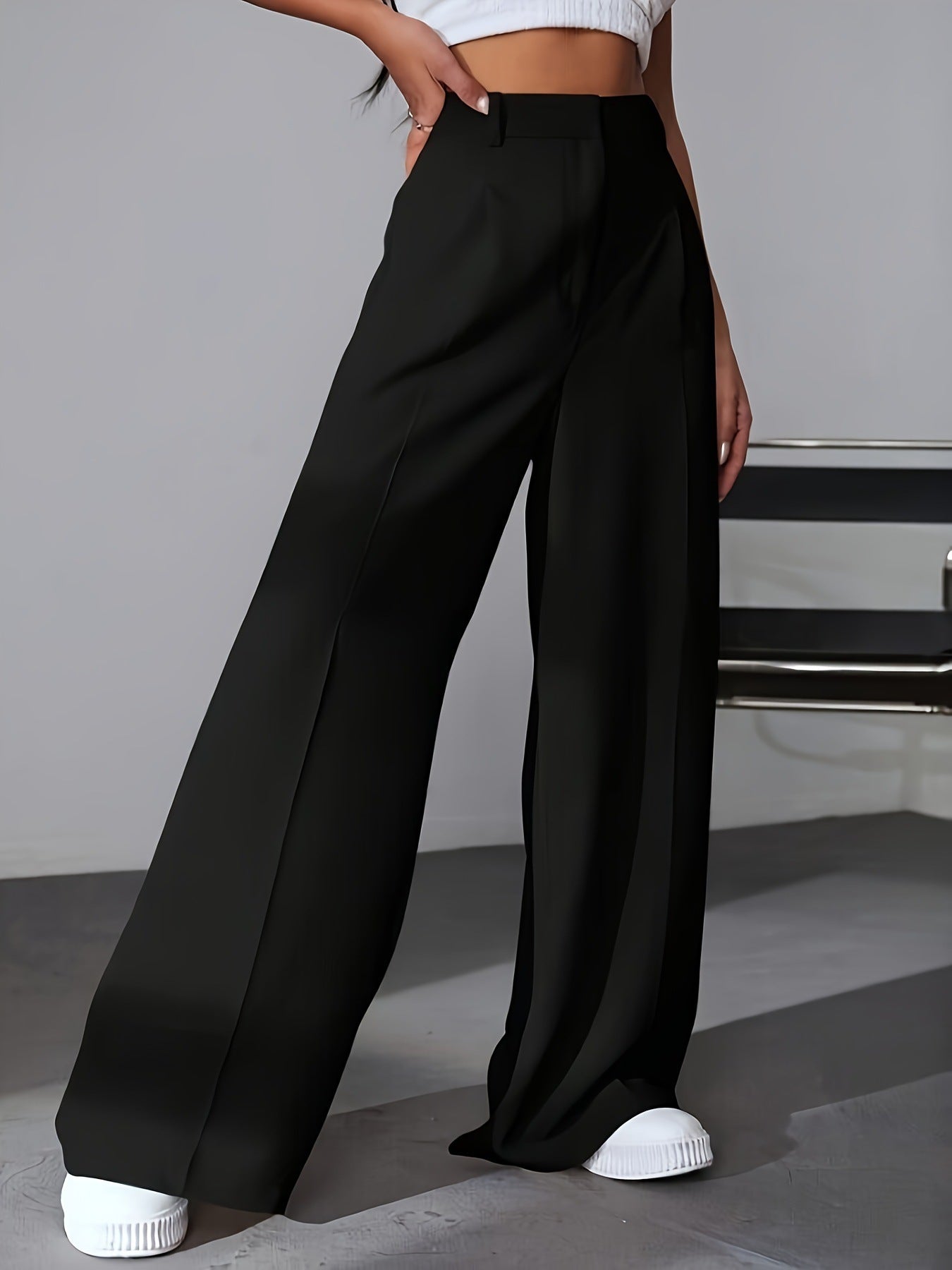 High-Waist Weitbein-Hose mit Schlankeffekt – Locker Fallende Gerade Mop-Hose