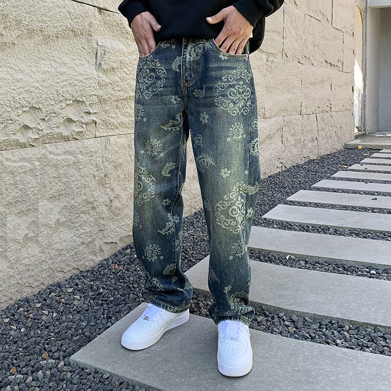 Vintage Jeans Herren mode gedruckt lose lässige gerade Hose