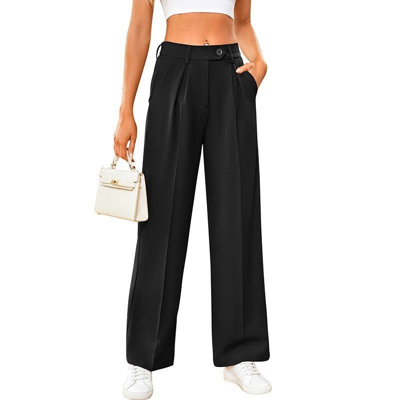 Damen Casual Locker Geschnittene Gerade Anzughose mit Weitem Bein