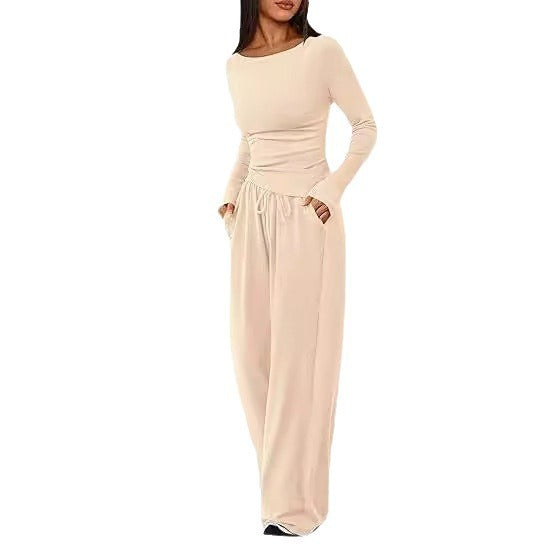 Lässiger Anzug Asymmetrisch Lang ärmel iges T-Shirt Weite Bein hose Sport bekleidung