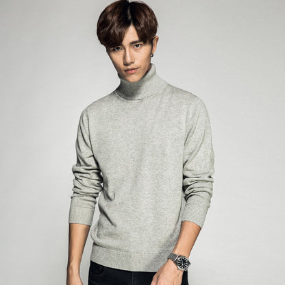 Einfarbiger Langarm-Rollkragenpullover, Herren-Basic-Sweater