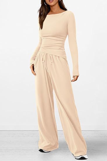 Lässiger Anzug Asymmetrisch Lang ärmel iges T-Shirt Weite Bein hose Sport bekleidung