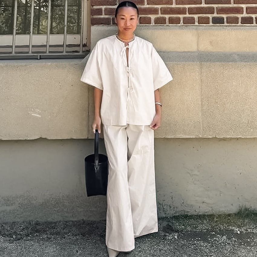 Pure Cotton Tied Fashion Suit Niche Apricot Simple