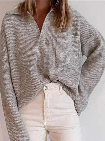 Freizeit Lockerer Einfarbiger Pullover
