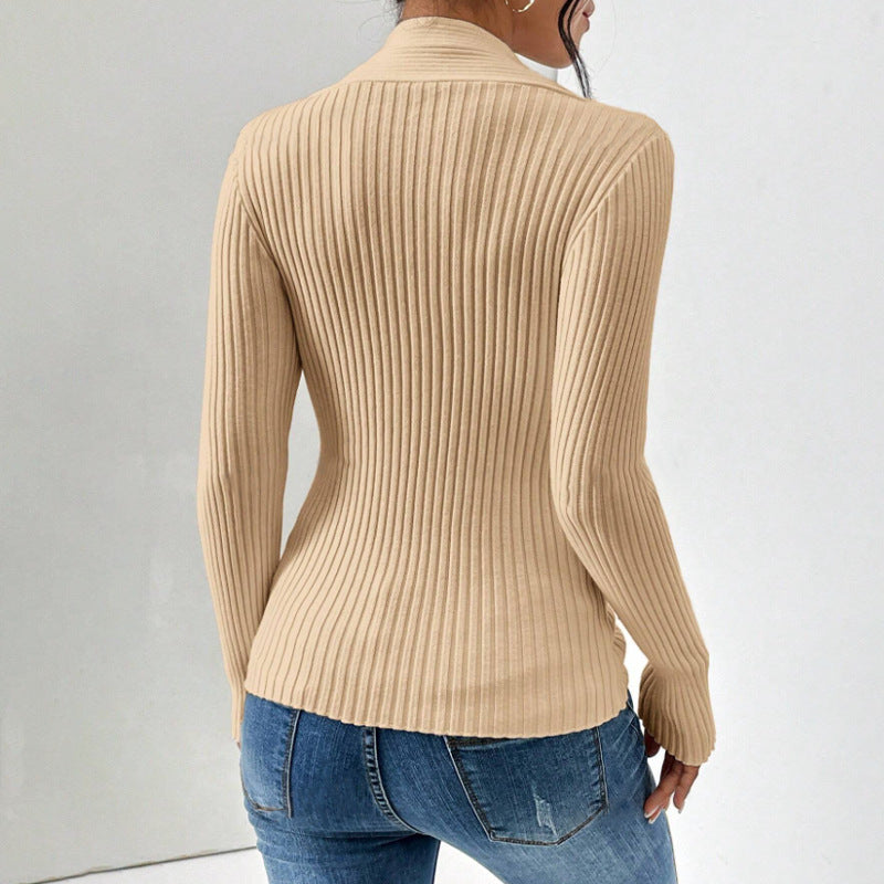 Damen Strickware mit Schlitz am Saum, Langarm Einfarbig Figurbetonter Pullover