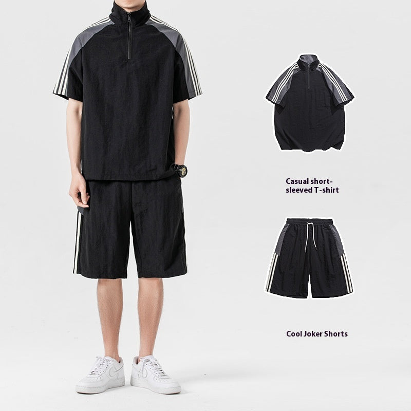 Japanese style retro leisure suit with sports shorts
