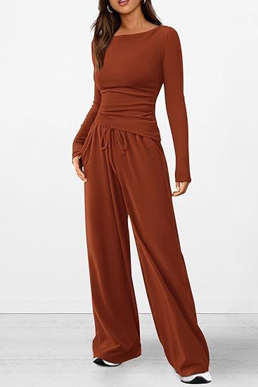 Lässiger Anzug Asymmetrisch Lang ärmel iges T-Shirt Weite Bein hose Sport bekleidung