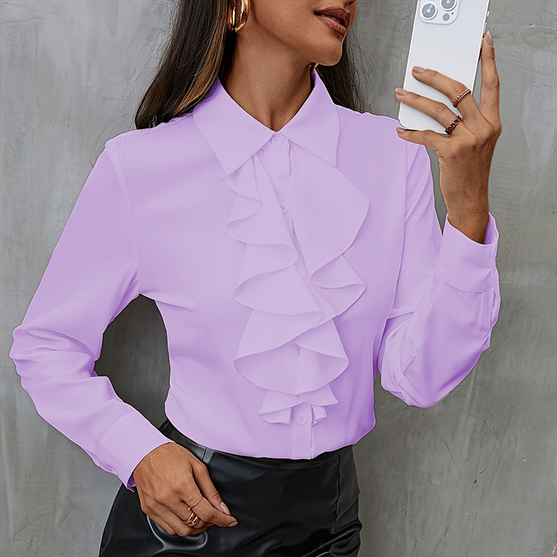 Neue Lockere Chiffonbluse für Damen mit Rüschen