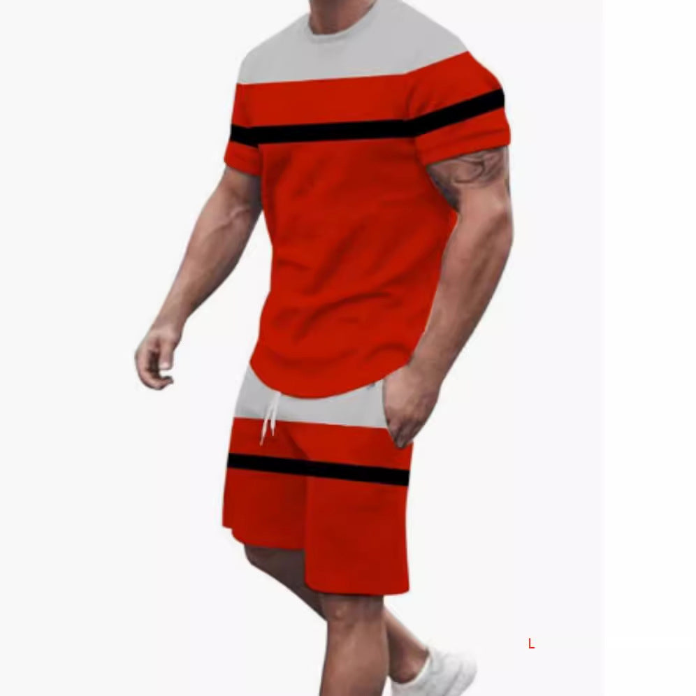Men's Casual T-Shirt and Shorts Two Piece Set with Print Sportswear