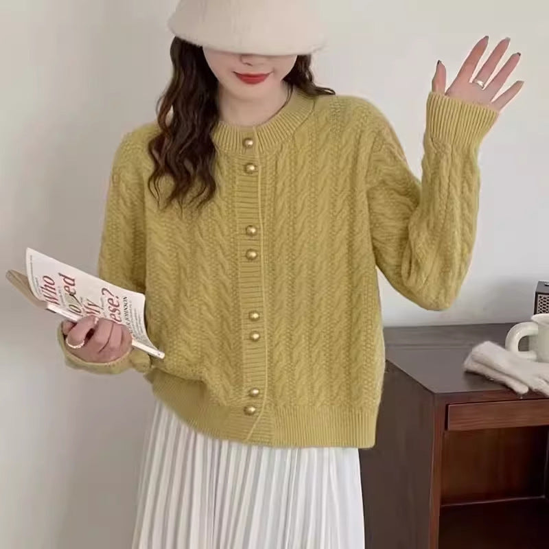 Dreh-Rundhals-Perlenverschluss Pullover-Mantel