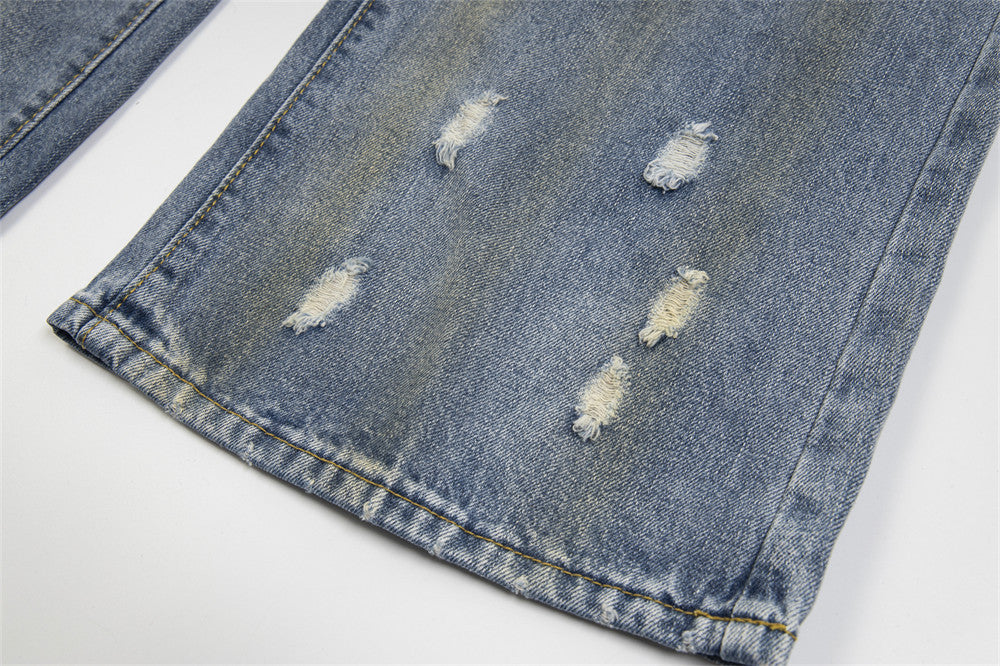 Punk Used Look zerrissene Buchstaben Denim Hose Herren