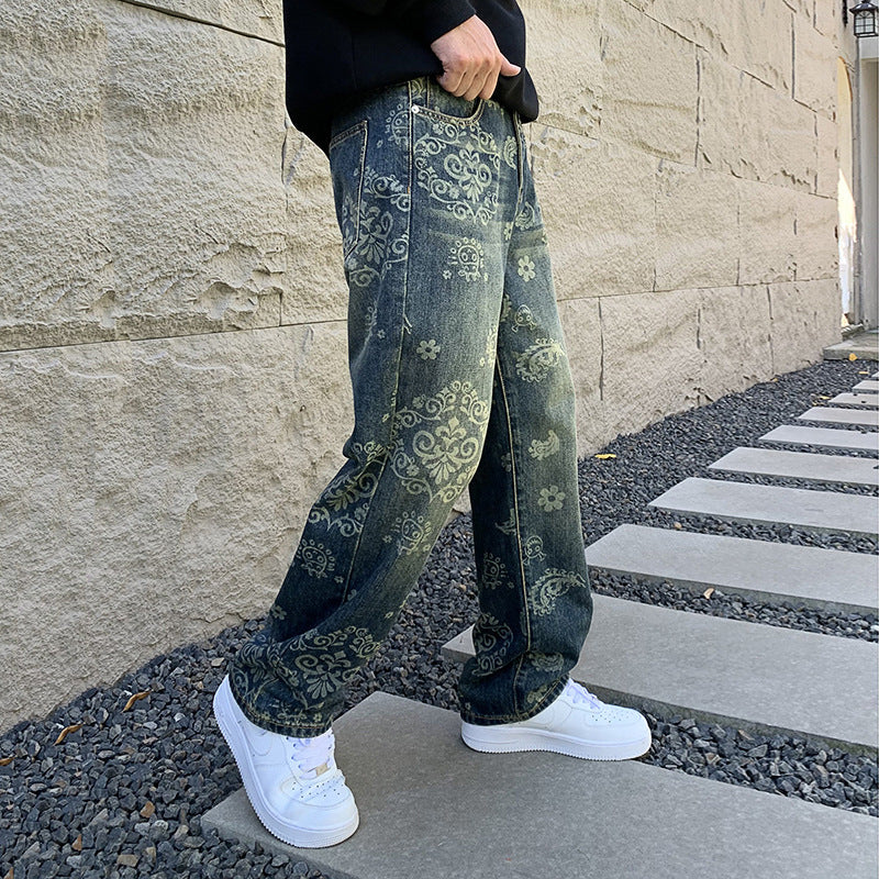 Vintage Jeans Herren mode gedruckt lose lässige gerade Hose