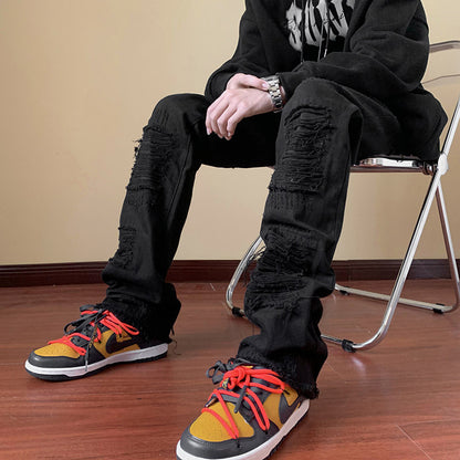 Gefälschte, zerrissene Jeans, schlanke, gerade Bootcut-Hosen für Herren